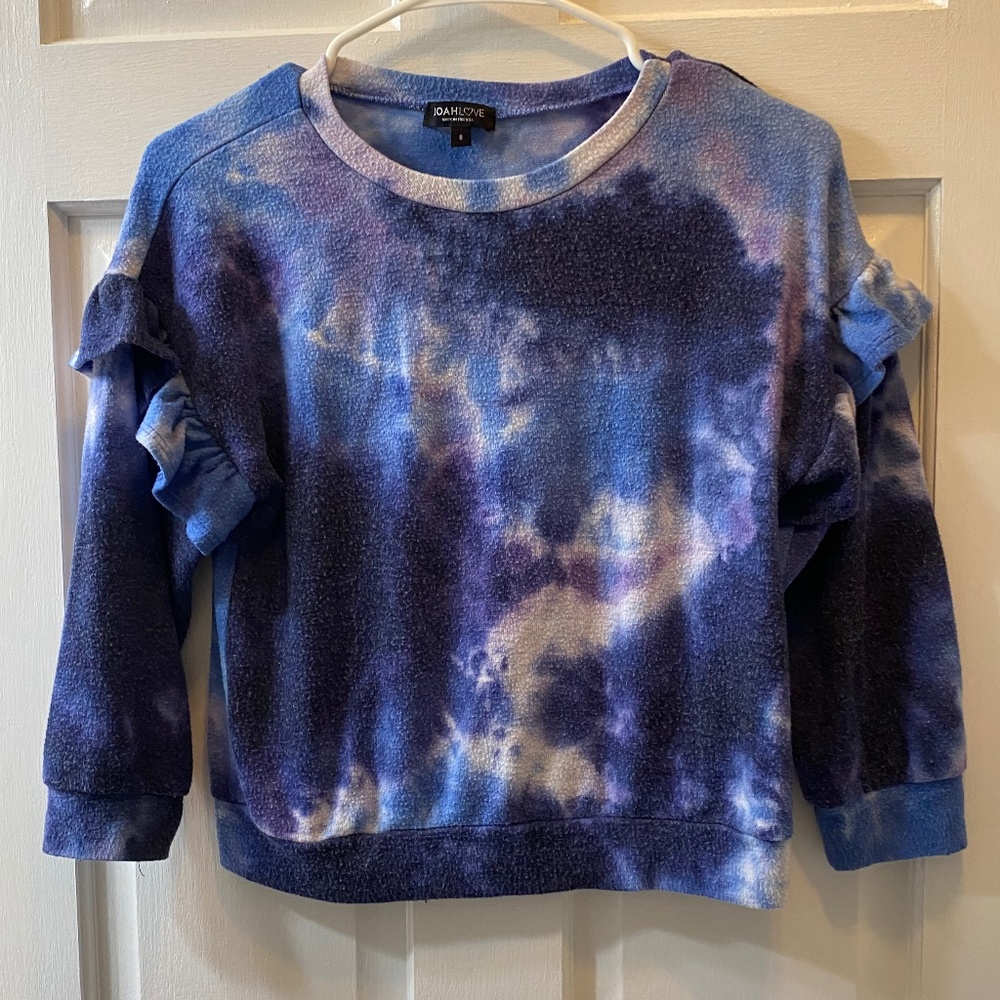 JOAH LOVE Tie-Dye Shirt with cute Ruffle on Sleeves EUC 8
